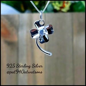 New- 925 Sterling Silver Four Leaf Clover CZ Pendant with Chain